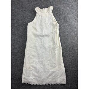 Maggy London Dress Womens 4 White Linen Lace Sheath Sleeveless Summer Elegant